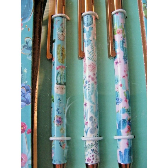 New Clementine Succulent Cactus Flower w/ Rose Gold Ink Pen Set of 3 - Black Ink - Picture 4 of 10